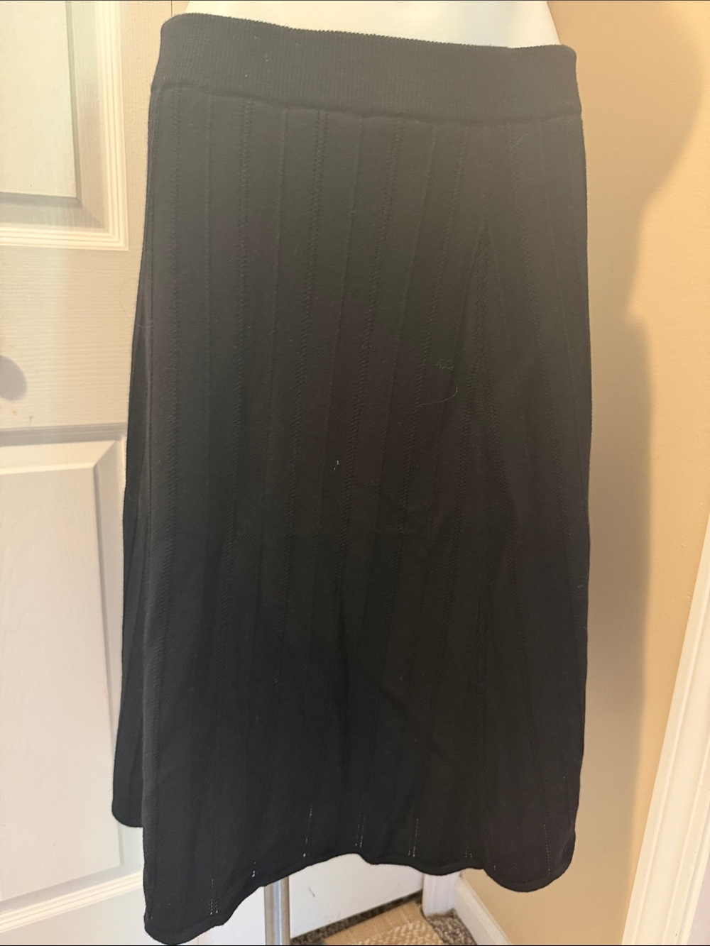 Pendleton Black Ribbed Moreno Wool Midi A-Line Skirt Size L